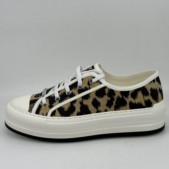 DIOR WALK'N Leopard Mizza Cotton Platform Lace Up Low Top Sneakers Shoes - Picture 1 of 15